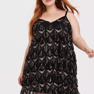 Torrid Mini Sequin Fringe Dress BLACK & GOLD (Torrid SIZE 2 = 18-20 or 2X)